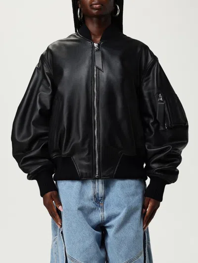 Attico The  Lamb Leather Bomber Jacket With Oversized Silhouette And Utility Pockets In Black