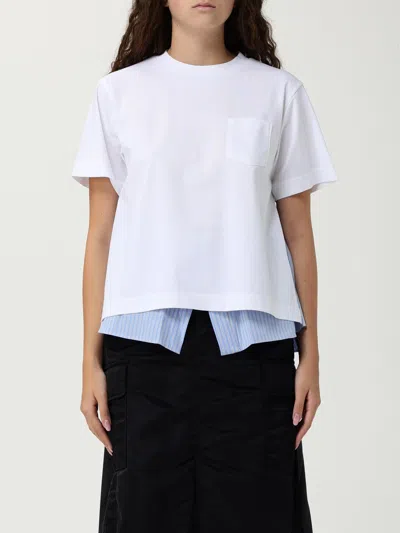 Sacai White Cotton T-shirt In Red