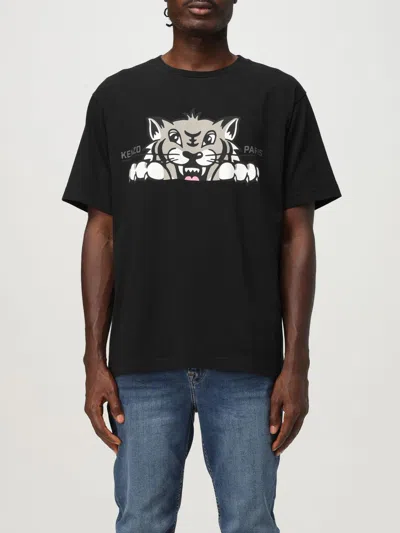 Kenzo Graphic Print Crew Neck Cotton T-shirt In Black