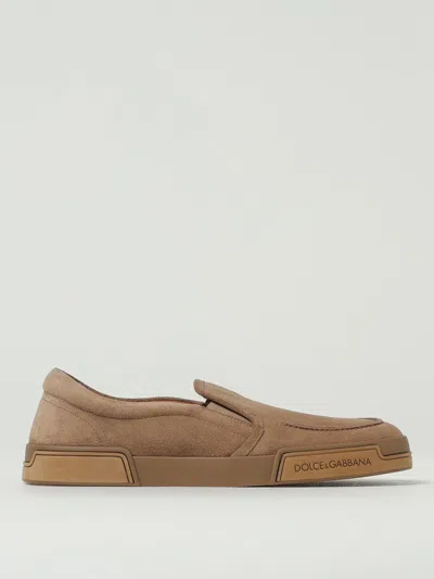 Dolce & Gabbana 'portofino' Brown Sneakers With Logo Lettering On The Sole In Suede Woman