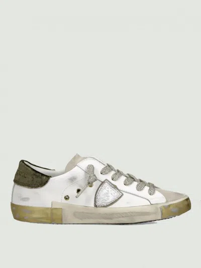 Philippe Model Prsx Low Sneakers In White Suede And Leather In White