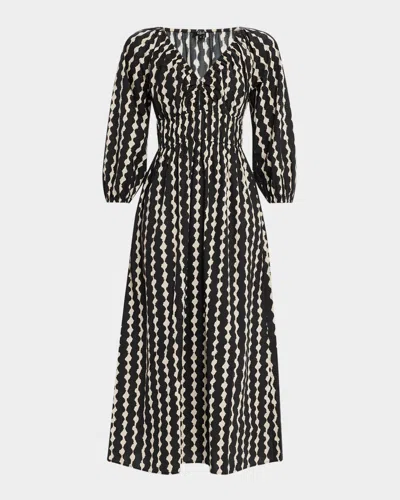 Rails Paio Abstract Print Long Sleeve Midi Dress In Painted Noir In Black