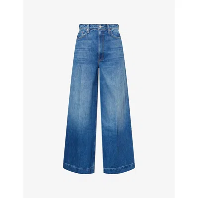 Mother Womens Green Thumb The Headliner Sneak Wide-leg Denim Jeans In Blue