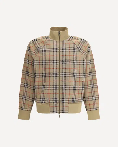 Burberry Beige Sweatshirt With Check Motif In Jacquard In Brown