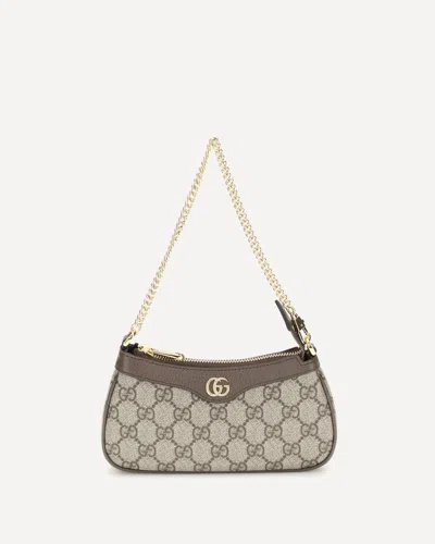 Gucci Women Beige Shoulder Bag With Gg Plaque On The Front And Chain-link Handle In Gg Canvas Woman In Multi