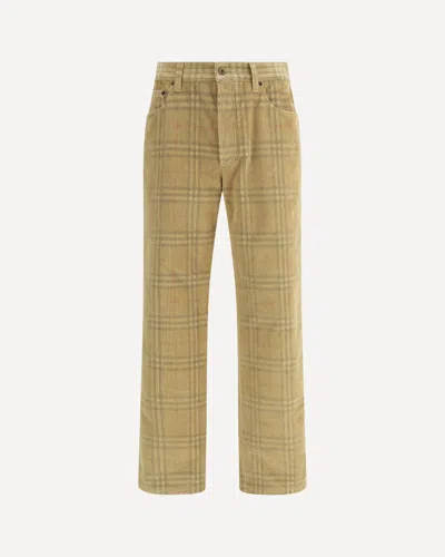 Burberry Sand-coloured Check Corduroy Trousers In Brown