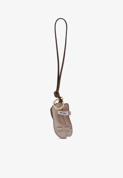Miu Miu Trick Leather Miu Ballet Keyring Women In Neutral