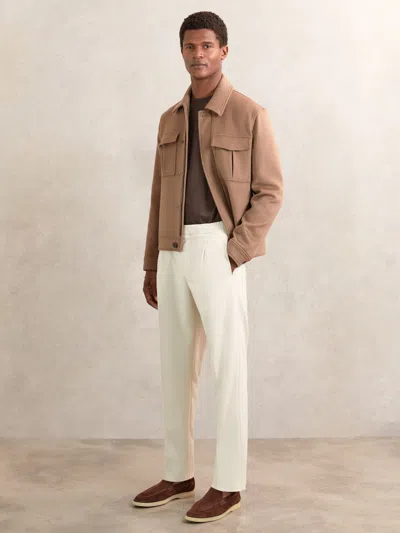 Reiss Ecru Tapered Drawstring Tailored Trousers In Sand