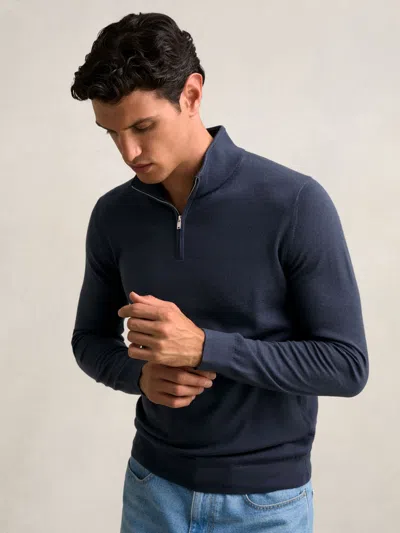 Reiss Mens Midnight Navy Blackhall Half-zip Long-sleeve Merino-wool Jumper Xl In Blue