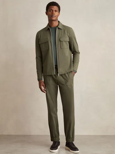Reiss Green Drawstring Technical Cuffed Trousers In Green