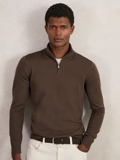 Reiss Mens Chocolate Brown Blackhall Half-zip Long-sleeve Merino-wool Jumper