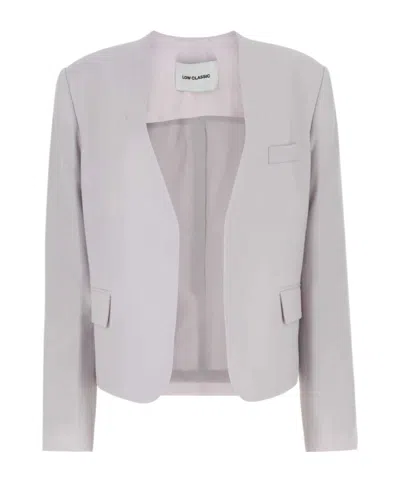 Low Classic Wool Blazer With Buttoned Cuffs And Flap Pockets In Gray