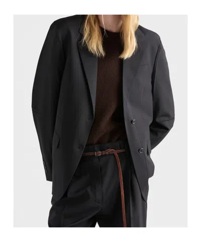 Prada Single-breasted Jacket In Superfine Wool In Black