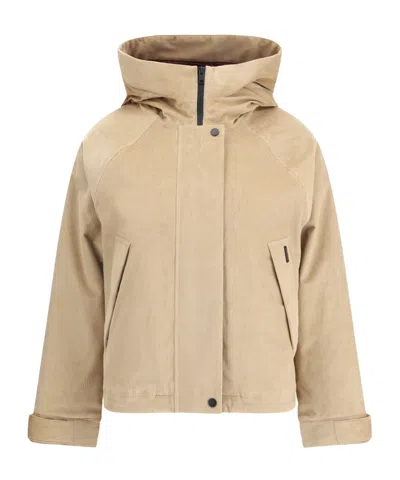 Woolrich Hooded Corduroy Jacket Adjustable Cuffs In Brown