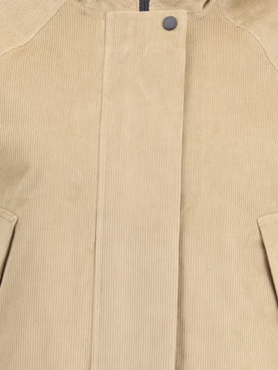 Woolrich Hooded Corduroy Jacket Adjustable Cuffs In Brown