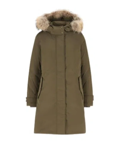 Woolrich Dark Green Polyester Coat In Green