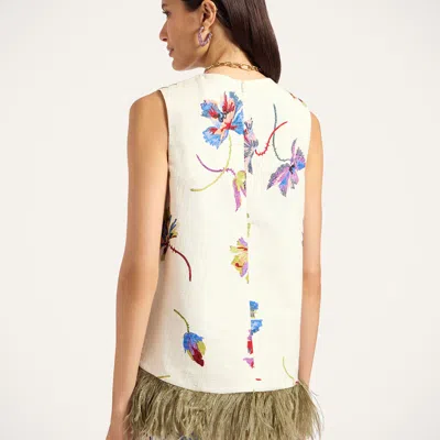 La Doublej La Scala Feather-trimmed Cotton Top In White