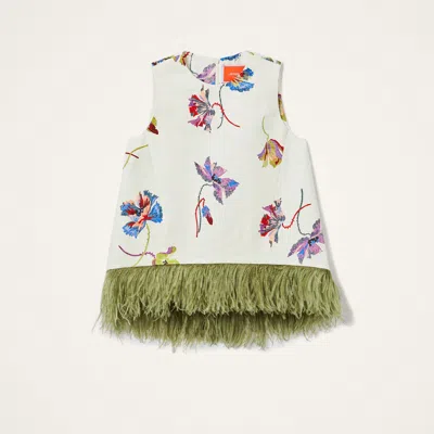 La Doublej La Scala Feather-trimmed Cotton Top In White