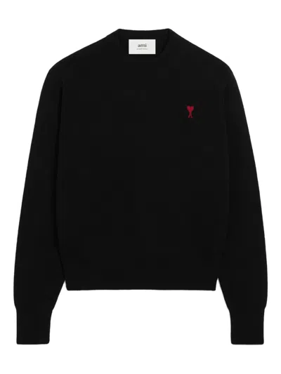 Ami Alexandre Mattiussi Ami Paris Men Black Crewneck Sweater With Adc Embroidery On The Front In Wool Blend Man In Multi