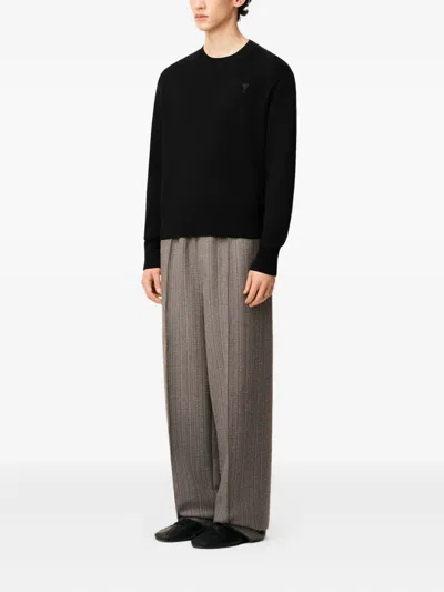 Ami Alexandre Mattiussi Ami Paris Men Black Crewneck Sweater With Adc Embroidery On The Front In Wool Blend Man In Multi