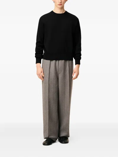 Ami Alexandre Mattiussi Ami Paris Men Black Crewneck Sweater With Adc Embroidery On The Front In Wool Blend Man In Multi