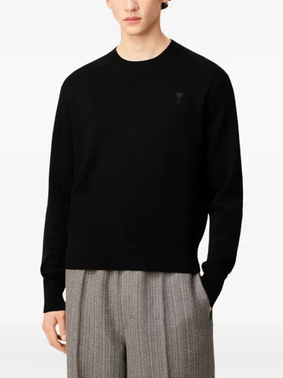 Ami Alexandre Mattiussi Ami Paris Men Black Crewneck Sweater With Adc Embroidery On The Front In Wool Blend Man In Multi