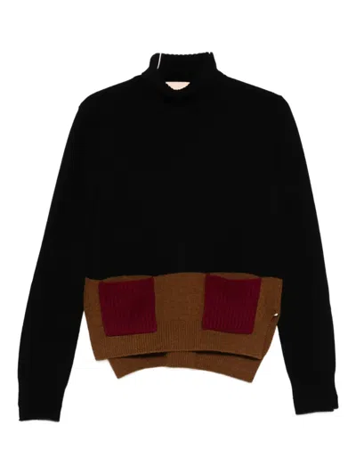 Plan C Turtleneck Colorblock Wool-cashmere Sweater In Multi