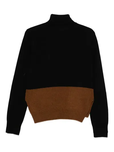 Plan C Turtleneck Colorblock Wool-cashmere Sweater In Multi