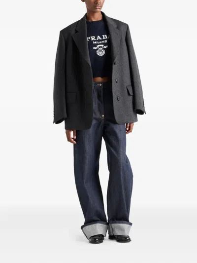 Prada Wool And Cashmere Crew-neck Sweater In Blue