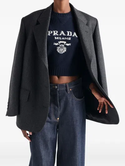 Prada Wool And Cashmere Crew-neck Sweater In Blue
