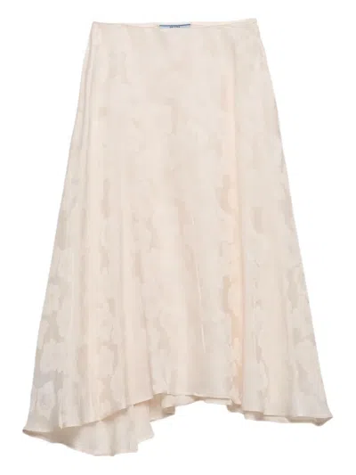 Prada Floral Jacquard Midi Asymmetric Skirt In Neutral