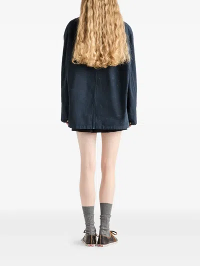 Prada Leather-collar Canvas Utility Jacket In Blue