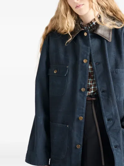 Prada Leather-collar Canvas Utility Jacket In Blue