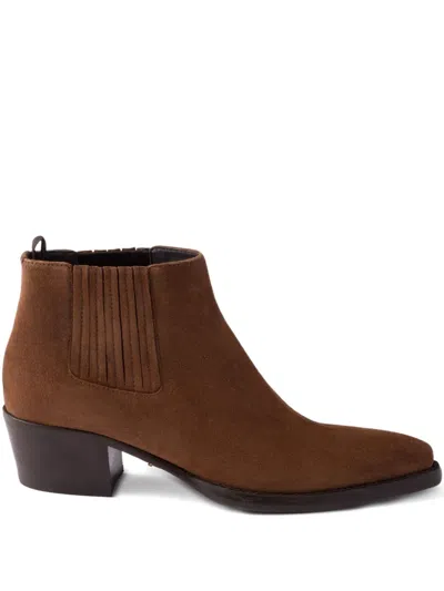 Prada Elastic-gusset Pointed-toe Boots In Brown