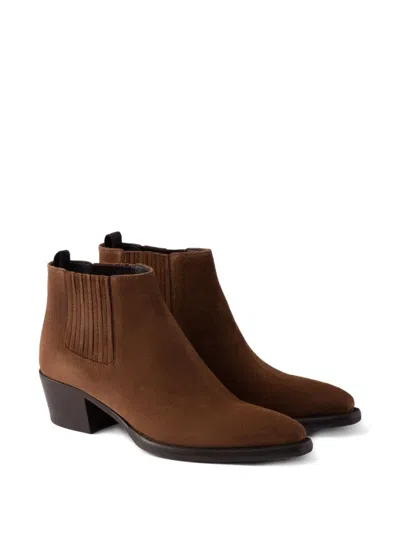 Prada Elastic-gusset Pointed-toe Boots In Brown