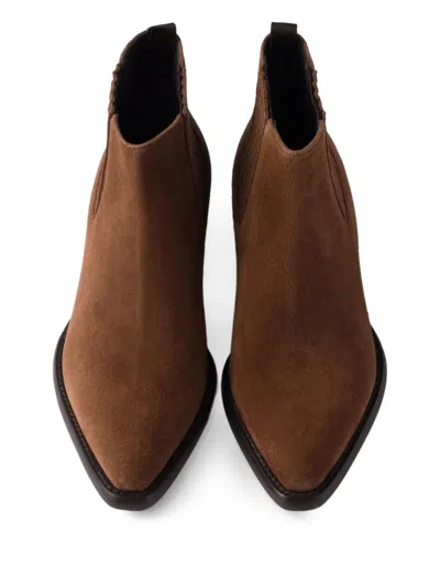 Prada Elastic-gusset Pointed-toe Boots In Brown