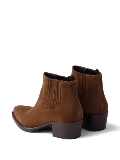 Prada Elastic-gusset Pointed-toe Boots In Brown
