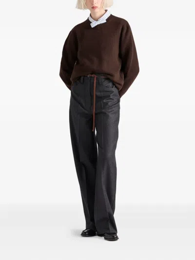 Prada Wool And Cashmere Crew-neck Sweater Clothing In Brown