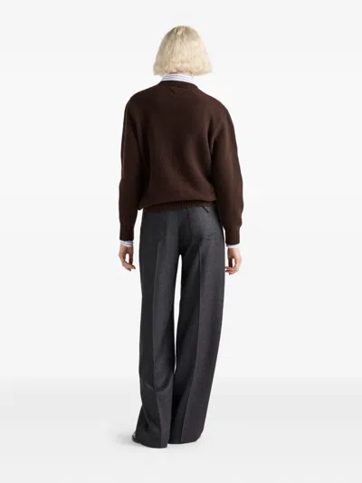 Prada Wool And Cashmere Crew-neck Sweater Clothing In Brown
