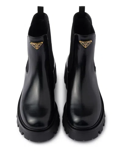 Prada Ankle Boots With Chunky Sole And Pull Tabs In Black
