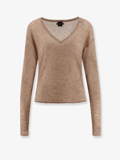 Pinko Salomone Wool Sweater With Micro Sequins In Sand