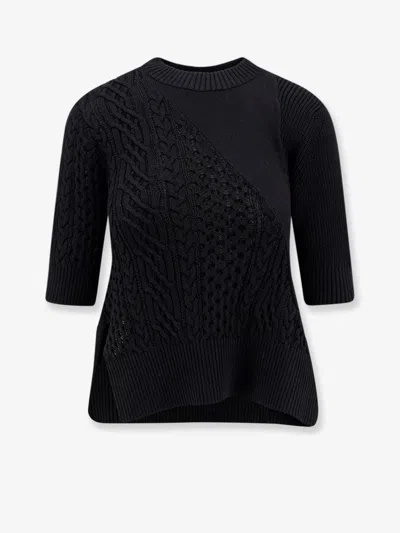 Sacai Asymmetrical Jersey In Cotton Mixed In Black