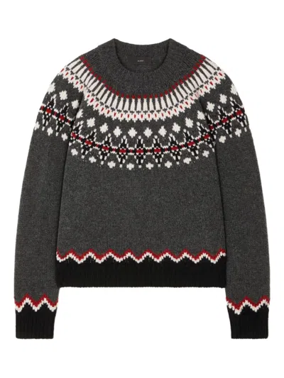 Alanui Wool Crewneck Sweater With Geometric Pattern In Gray