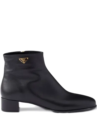 Prada Triangle-logo Zip Ankle Boots In Black