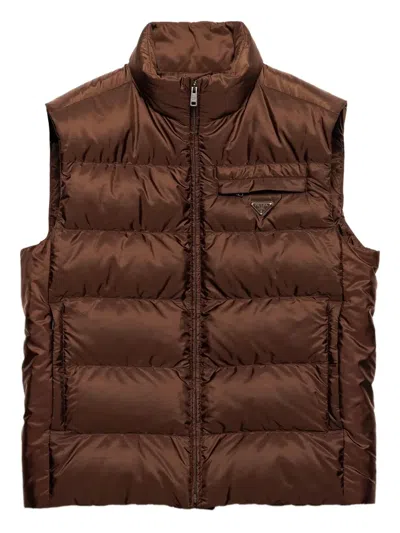 Prada Men's Re-nylon Down Vest In Brown