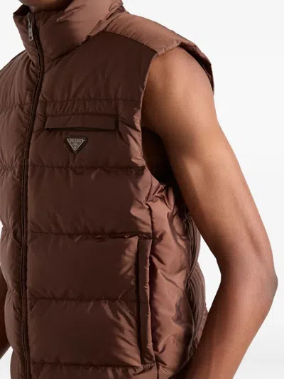 Prada Men's Re-nylon Down Vest In Brown