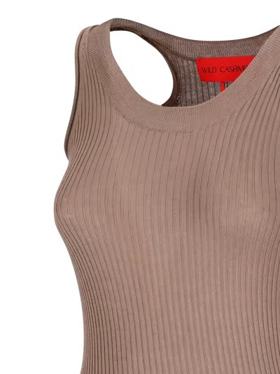 Wild Cashmere Ribbed Tank Top In Brown