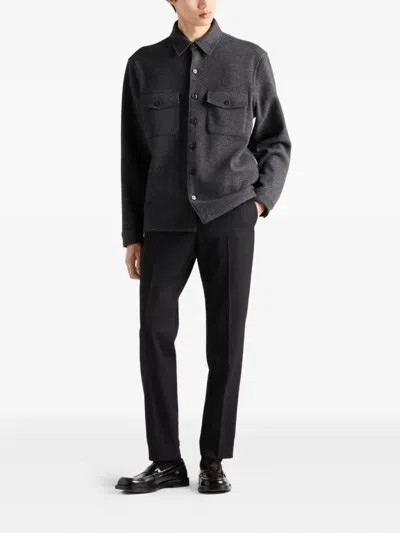 Prada Triangle-logo Wool Trousers In Black