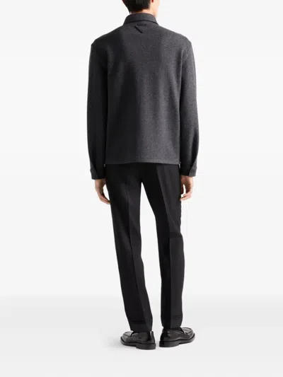 Prada Triangle-logo Wool Trousers In Black