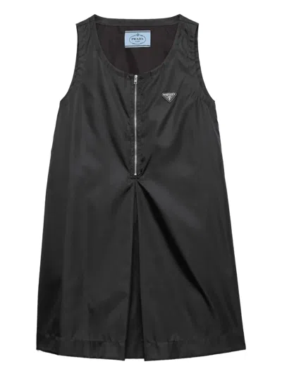 Prada Sleeveless Pleated Front Mini Dress In Black